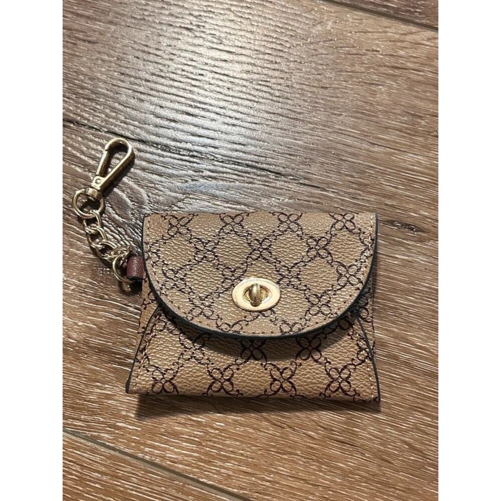Geometric Floral Monogram Print Mini Coin Purse / Key Chain Pouch